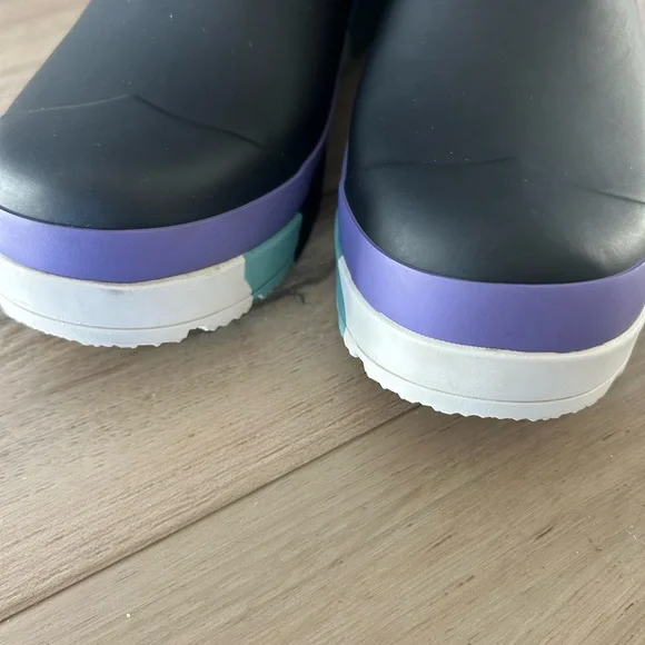 HUNTER Original Play Rain Short Boot Size 9 Black Striped Sole Ankle Wellies - Picture 6 of 7